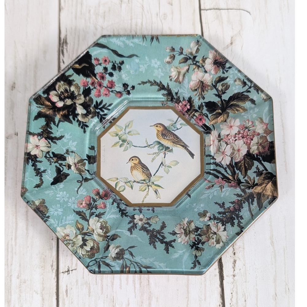 Vintage Marye Kelley Decoupage‎ Trinket Dish Plate Octagon Bird Floral 5 inch